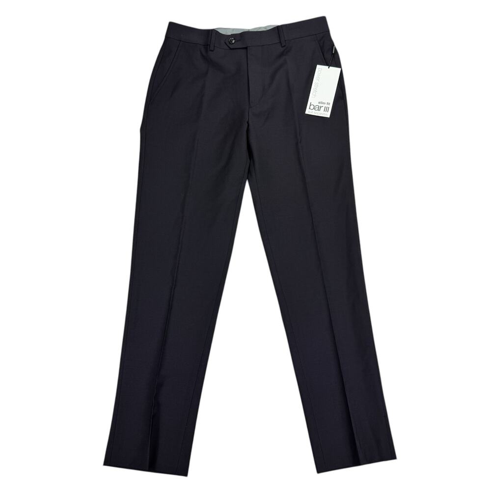 Bar III Mens Slim Fit Wool Blend Power Stretch Suit Pants Dark Purple 31x30
